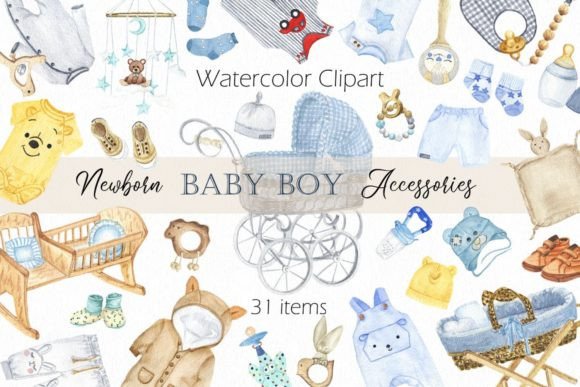 Download Watercolor Newborn Baby Boy Accessories. - New Collection